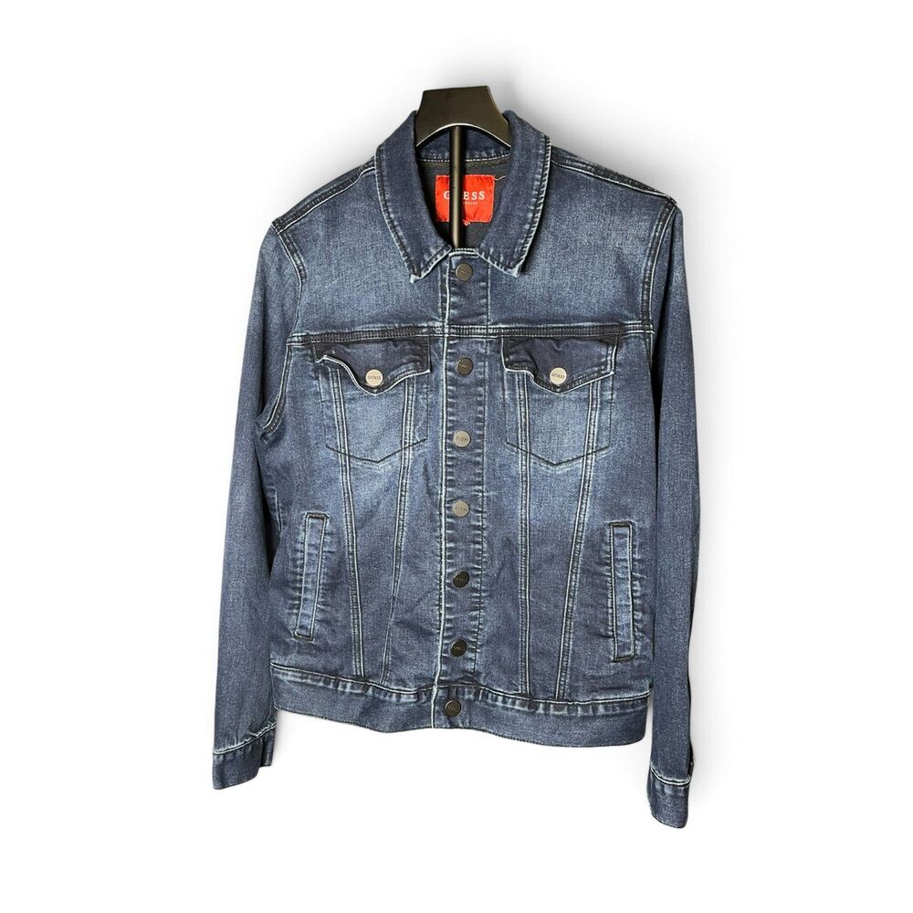 GUESS Los Angeles Men’s Denim Trucker Jacket Medium Blue Stretch Button Front